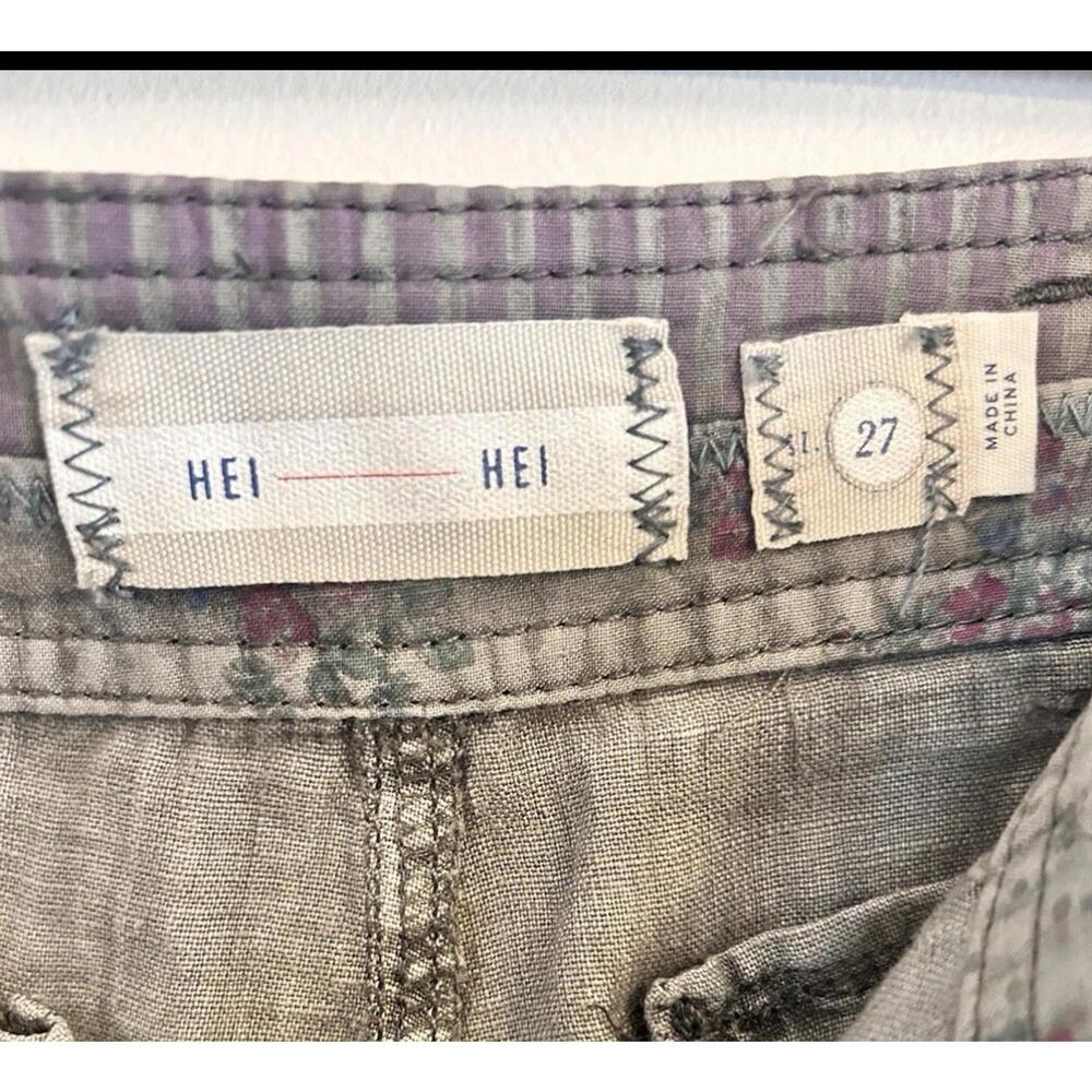 Anthropologie Hei Hei Linen Pants Women's  Marlena Crop Lace Crochet Gray Sz 27 - Picture 5 of 8